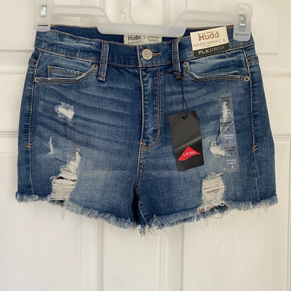 Mudd High-Rise Distressed Blue Jean Shorts